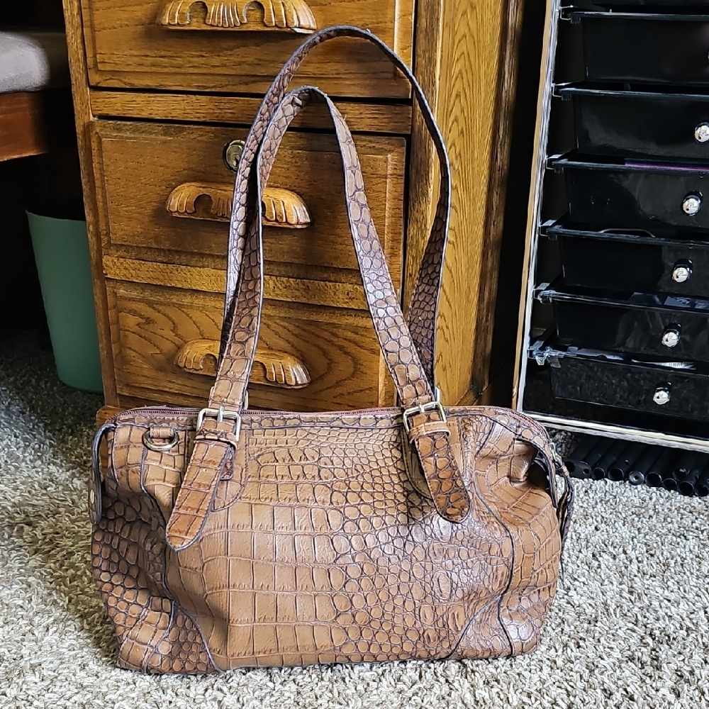 Brown Faux Crocodile Leather Pattern Women's Bag